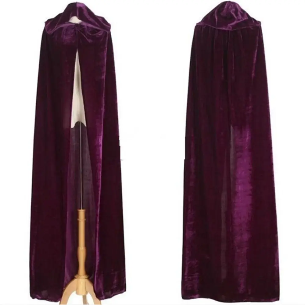 Solid Color Velvet Cloak Reversible Design Full Length Long Cape Black Red Green Velvet Material Hooded Robe Anime Convention
