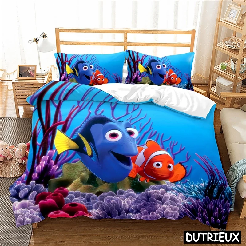 Finding Nemo Disney Cartoon 3D Bedding Set Beautiful Coral Marine Fish Print Duvet Cover Set Home Textile For Kids Adult Bedroom