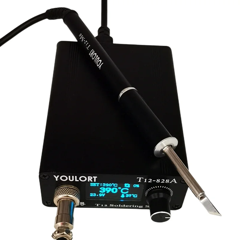 YOULORT T12 Soldering Digital Station Electronic Soldering iron OLED 1.3inch with Black M8 handle and T12 soldering iron tips