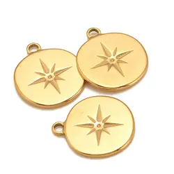 3Pcs 18mm*21mm Round Star Charms Stainless Steel Compass Star Pendants Necklace Bracelet Earring DIY Jewelry Making Accessories