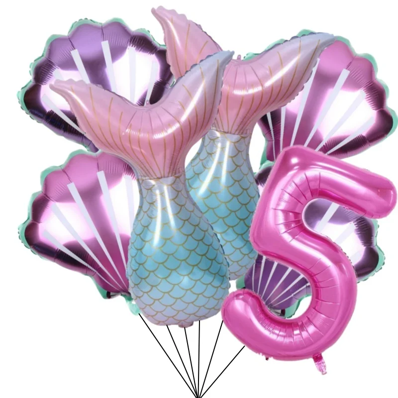 7pcs Mermaid Birthday Decorations Mermaid Foil Balloon Mermaid Tail Balloon Mermaid Decor for Girl Birthday Party Baby Showe