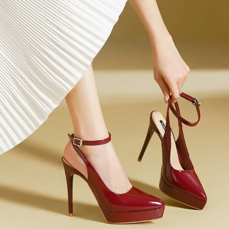 

Summer New Womens Shoes Sexy Patent Leather High Heeled Sandals for Woman Luxury Wedding Shoes Designer Shoes Sandalias De Mujer