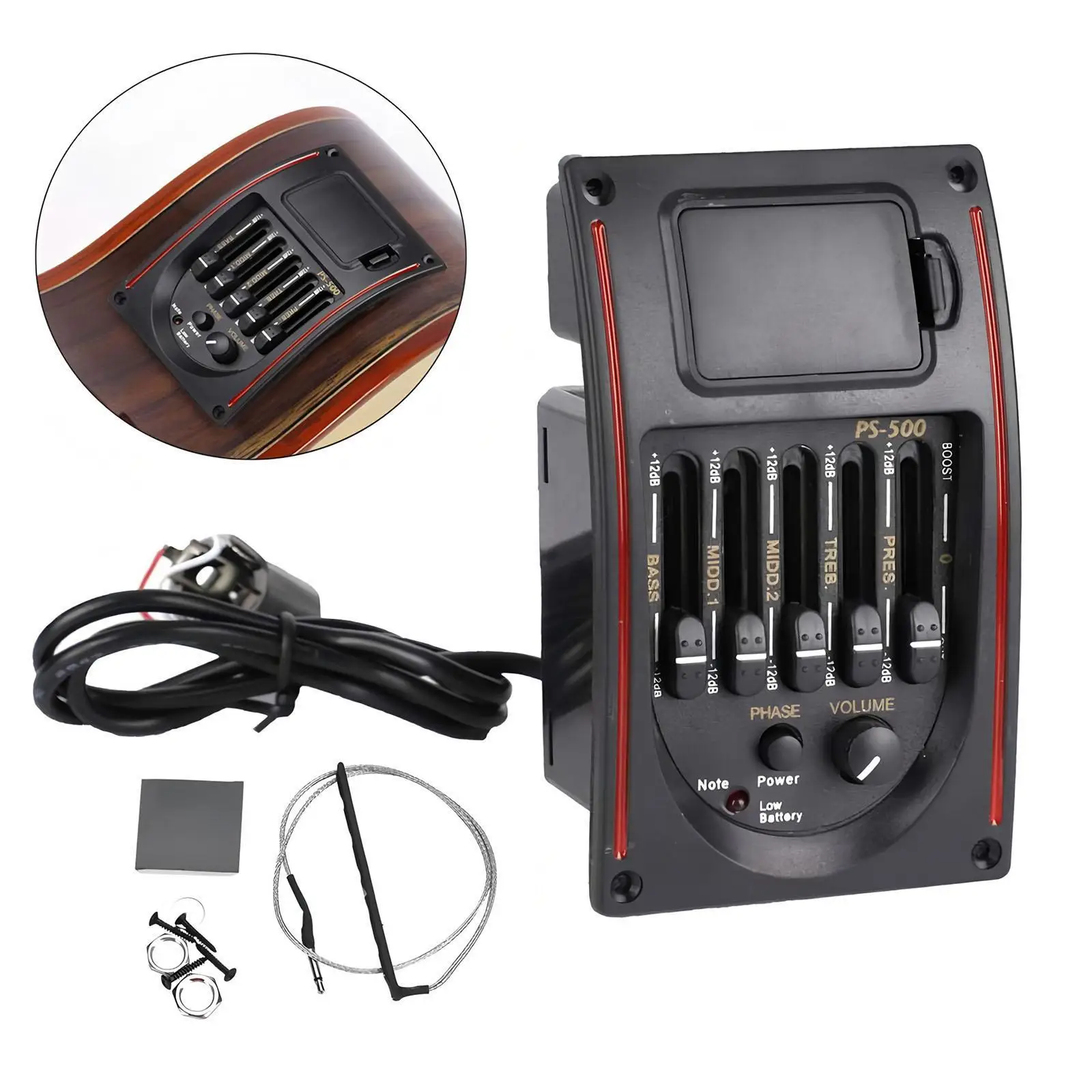 

Guitar Pickup 5 Band Preamp EQ Tuner Piezo LCD Display Amplifier Volume Control for Acoustic Guitar Tools and Repairs