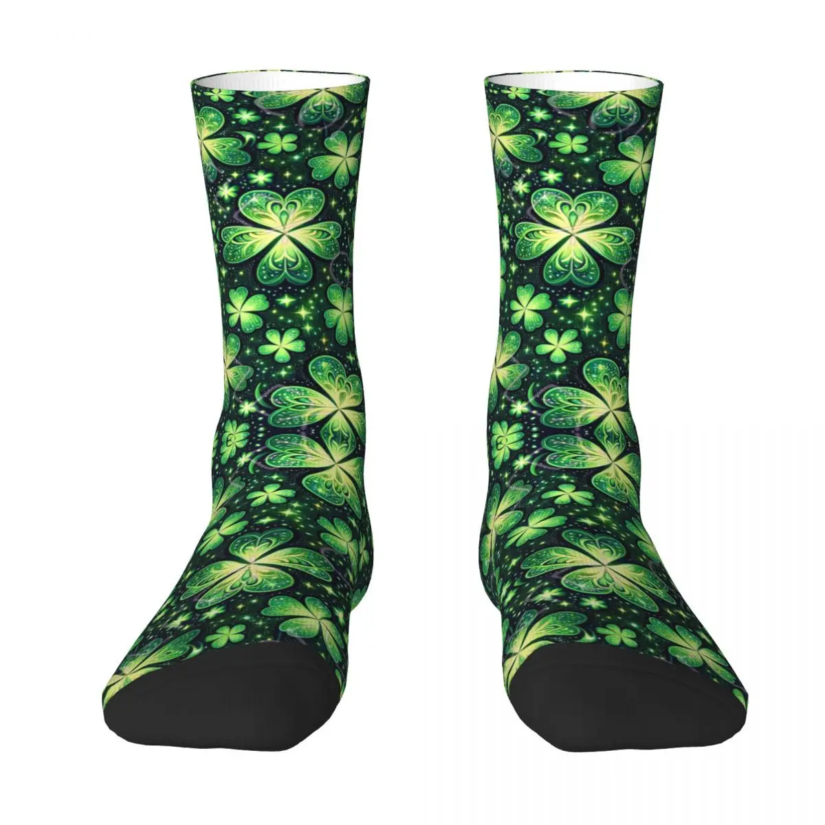 St. Patrick's Day Socks Green Four Leaf Clover Vintage Stockings Couple Medium Soft Running Socks Winter Printed Anti-Slip Socks