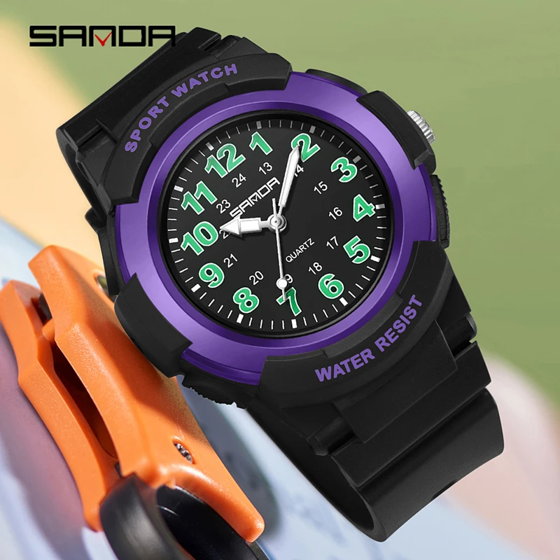SANDA 6308 nuevo reloj para niños impermeable examen de estudiante reloj de cuarzo silencioso Simple Digital luz colorida reloj de mujer para hombres