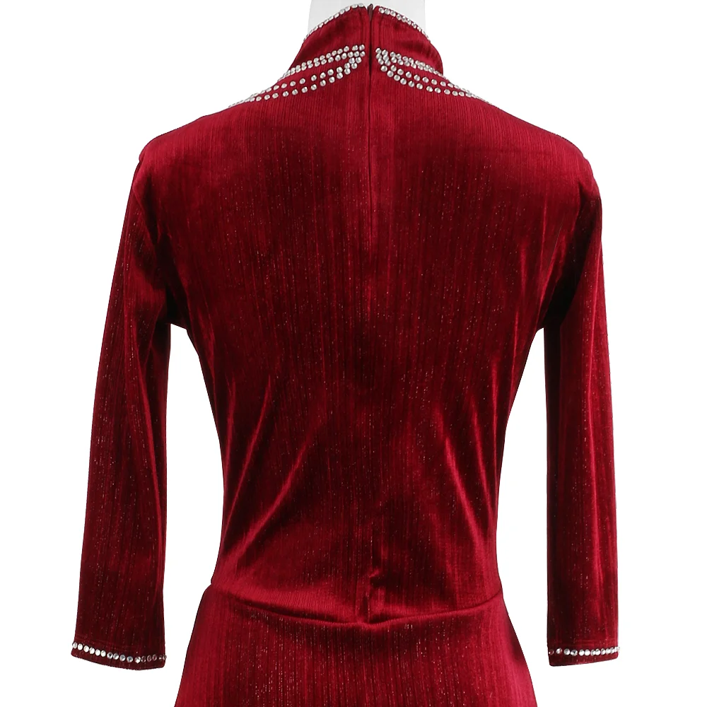 ZAGITOVA Figure Skating Dress Women Girls Ice Skating Skirts Chinese Style Cheongsam Golden Thread With Rhinestones Mesh Skirt