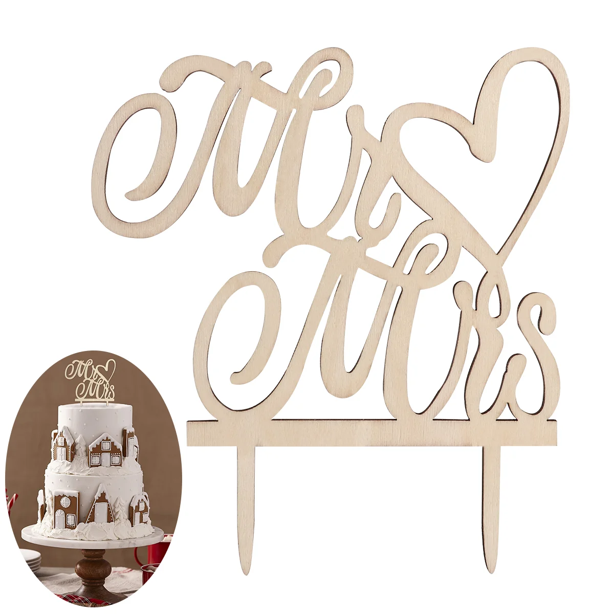 Cake Topper Handgemaakte Houten Bruiloft Decoraties Vintage Handleiding Retro Stijl Toppers Houten Mooie Design Bruid