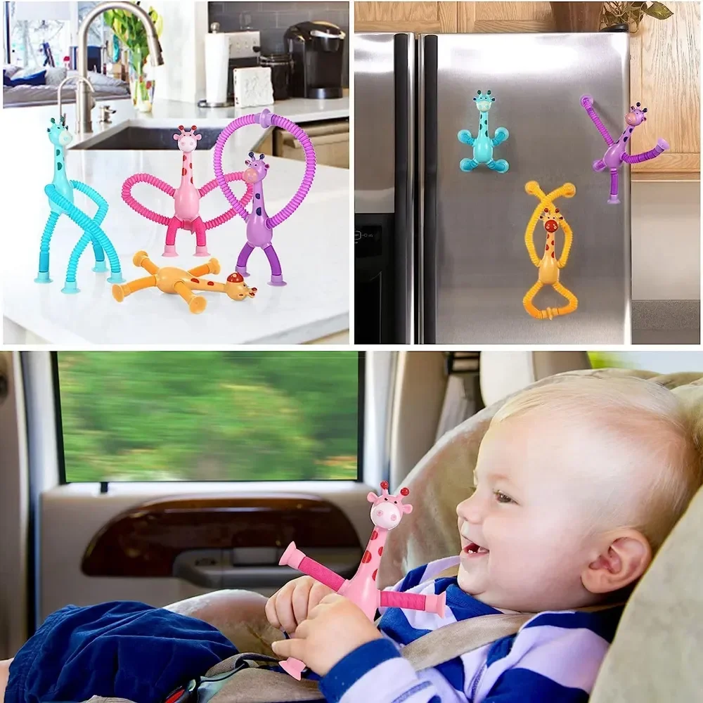 12 PCS Telescopic Suction Cup Giraffe Toy Pop Tubes Fidget Toys Shape Changing Tubes Sensory Toys Funny Gift for Kids Boys Girls