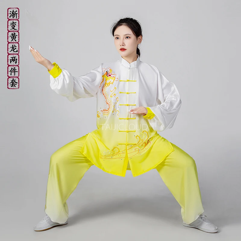 

Tai Chi Uniforms with Ombre Gradient & Embroidery - Unisex Kung Fu Suits for Group Training/Ba Duan Jin