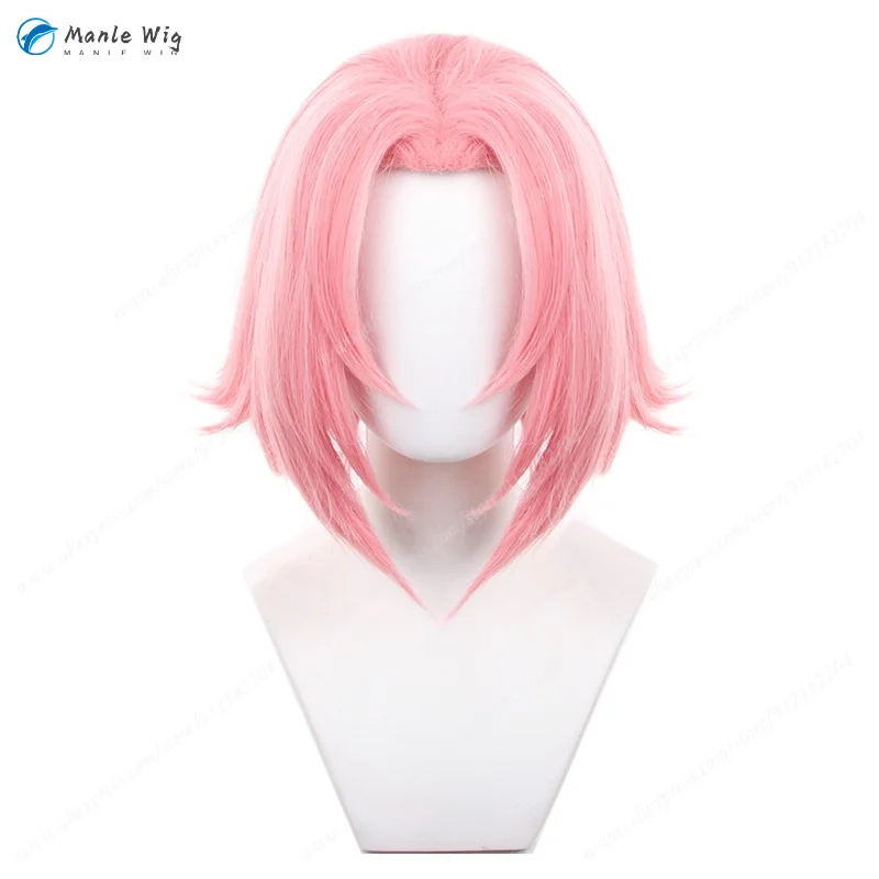 Anime Haruno Sakura Wig Pink 35cm Short Women Cosplay Anime Wig Quality Hair Heat Resistant Hair Halloween + Free Wig Cap