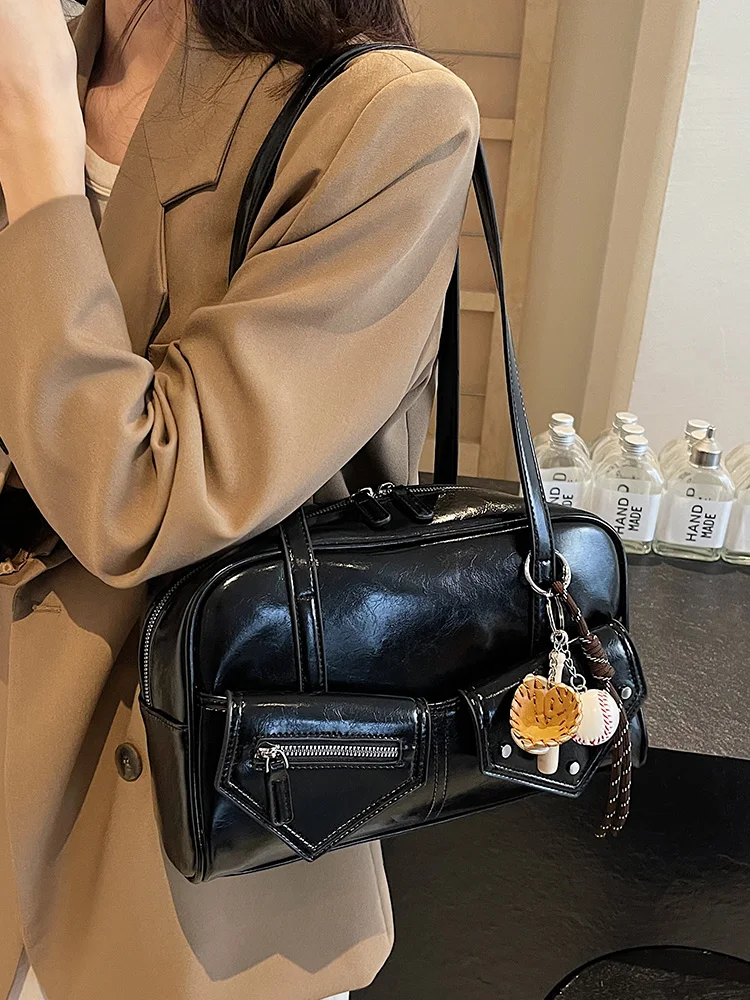 대용량 토트백 도시 간편함 PU 소프트 여성용 대용량 캐주얼 통근 손잡이 단일 어깨 여성용 토트백 토트백 