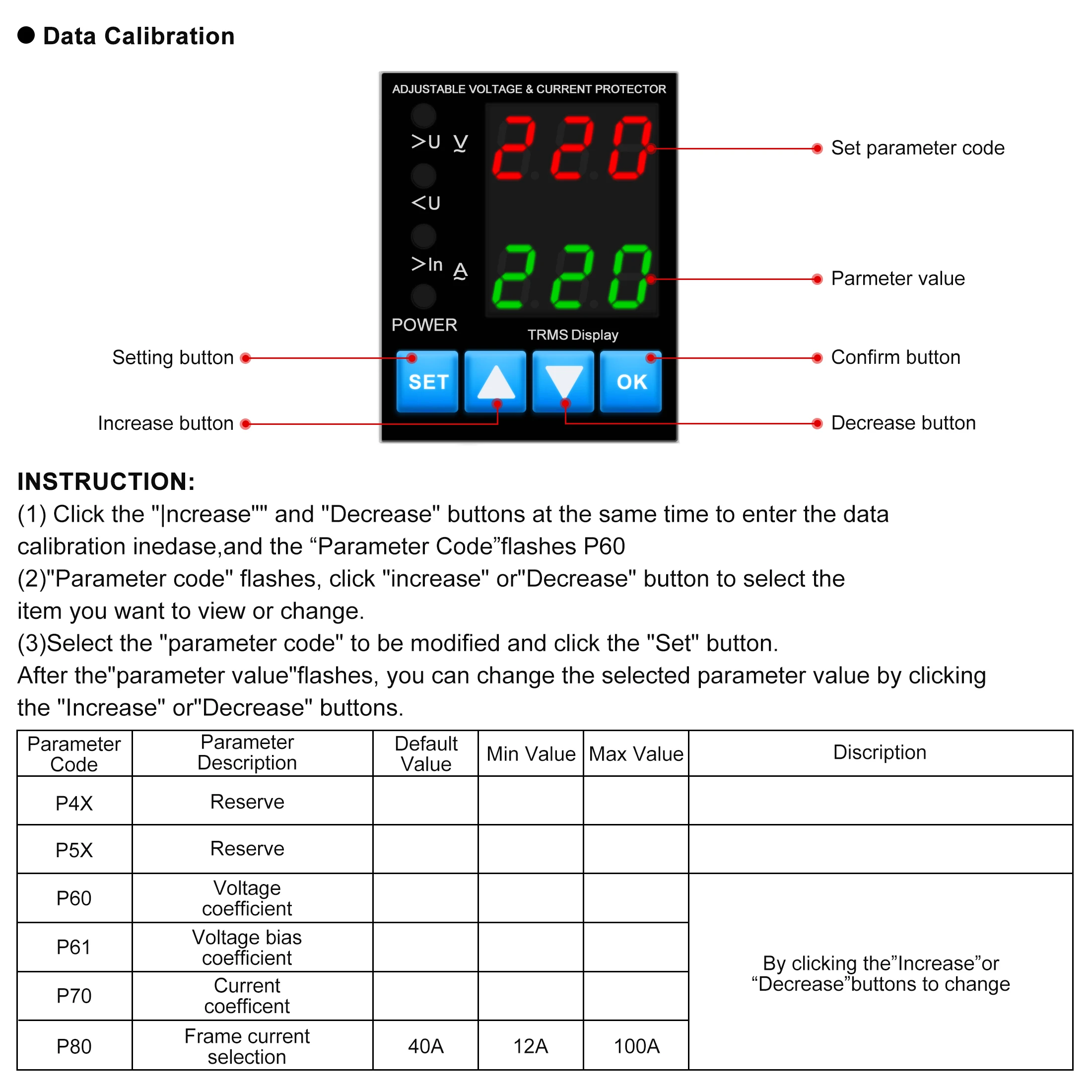 40A 63A 230V Din Rail Adjustable Over Voltage And Under Voltage Protective Device Protector Relay With Over Current Protection