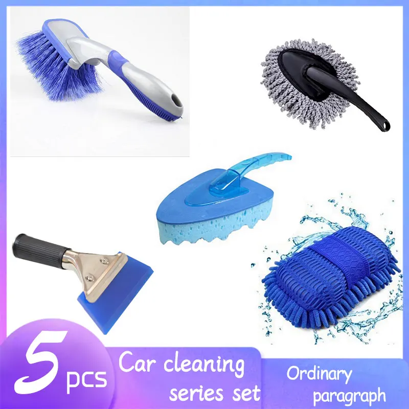 

Car Cleaning Tool Kit Scraper Water Power Brush Cleaning and Absorbent Sponge Brush Car Wash Ordinary Cleaning Brush Kit 5 Pcs