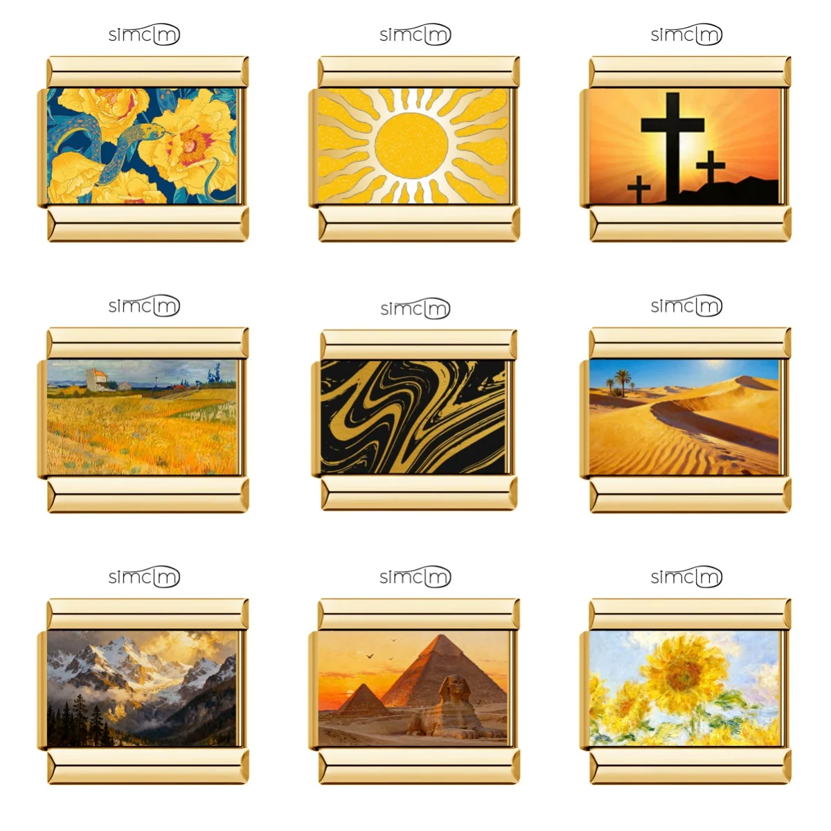 New Golden Sunflower Ripple Cross Italian Charm Fit 9mm Stainless Steel Bracelet Jewelry Drop Shipping
