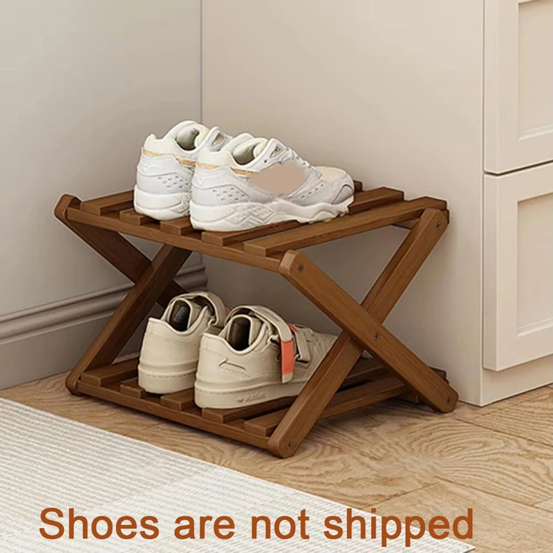 A74E-Bamboo Multi-Layer Folding Shoe Rack, Retractable Household Storage Shelf, Space-Saving Shoe Organizer
