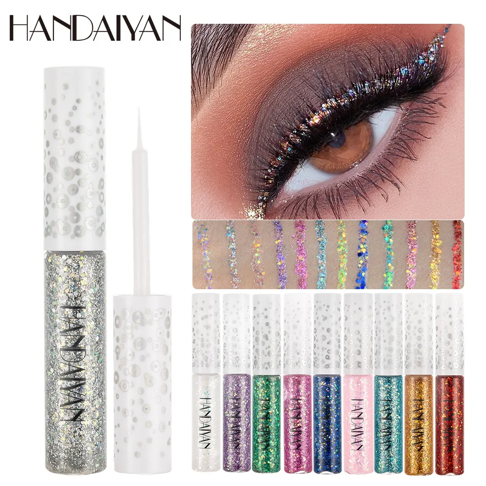 New 12 Color Eyeliner Pearl Shimmer Fashion Sequin Gel Waterproof Lasting Quick Dry Liquid Eyeliner Party Holiday Cosmetics 5ml