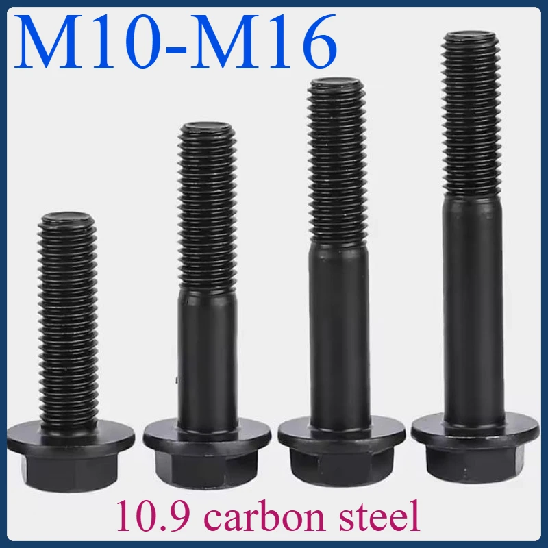 

Grade 10.9 Carbon Steel Black Hex Flange Bolts - M10-M16, 1.25 Pitch, Flanged Cap Screws with Pad