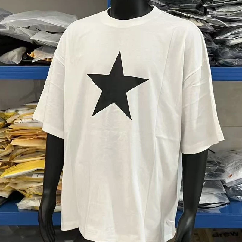 Men Women Summer Kanye West T-shirts Street Short Sleeve Oversized Letter Print Daily Loose Cotton Top One‑day Shipped