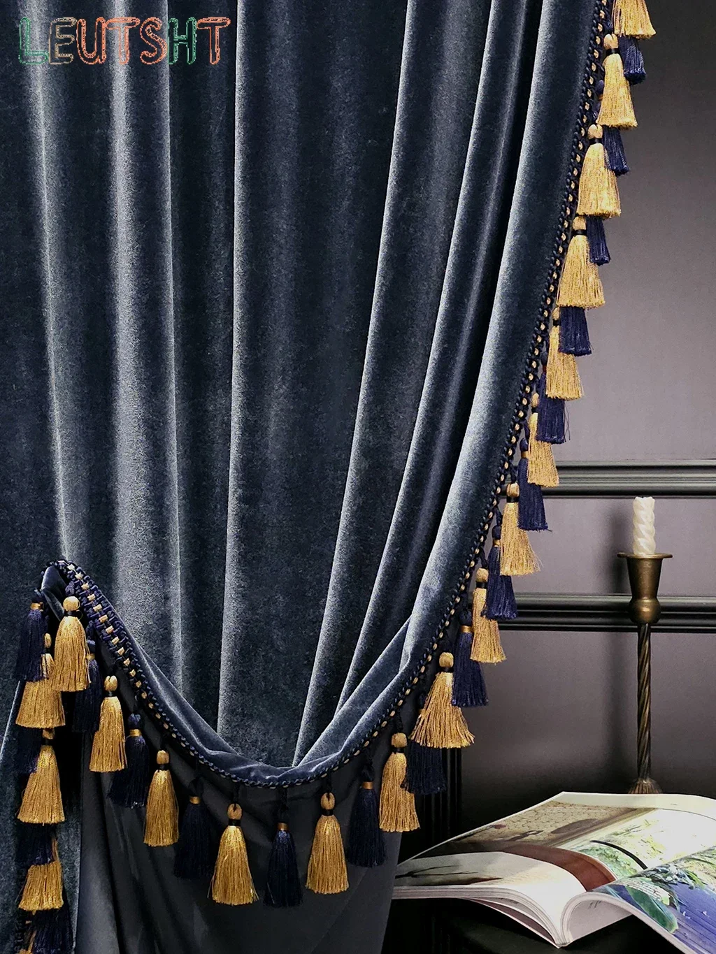 Luxury Gray Blue Retro Curtains American Full Blackout Velvet High-end Villa High Window European Style Living Room and Bedroom