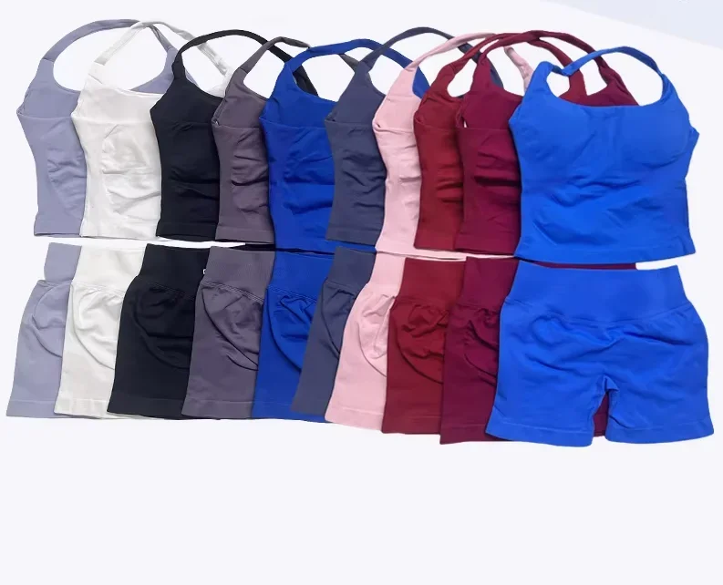 

2025 New set of simple design sports yoga shorts seamless grab butt sports fitness shorts hip lift stretching fitness clothes
