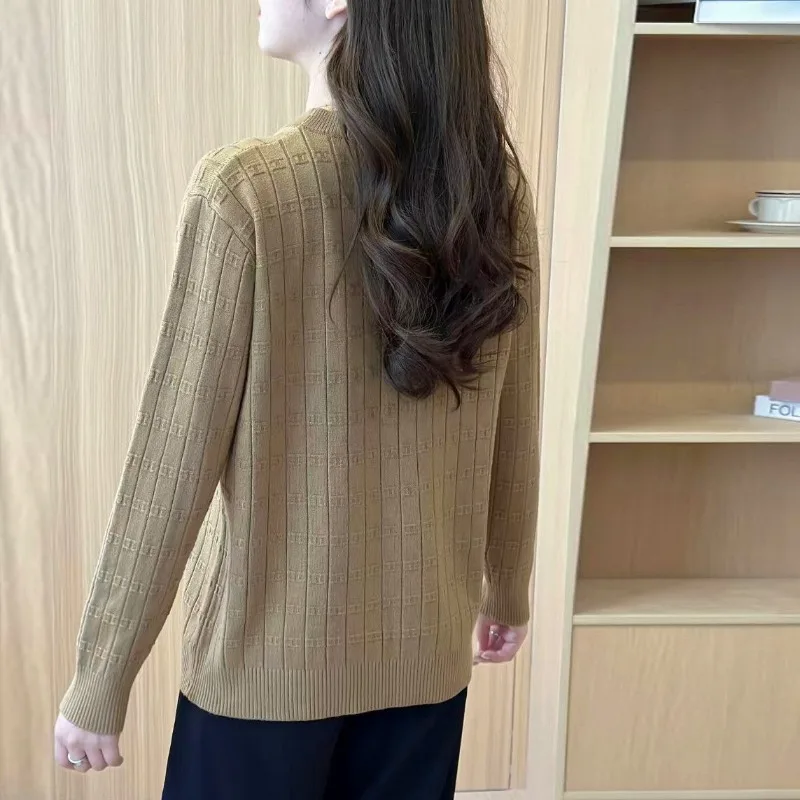 Wiosna jesień gwint guzik z długim rękawem odzież damska sweter z wycięciem pod szyją sweter z dzianiny Casual Office Lady topy