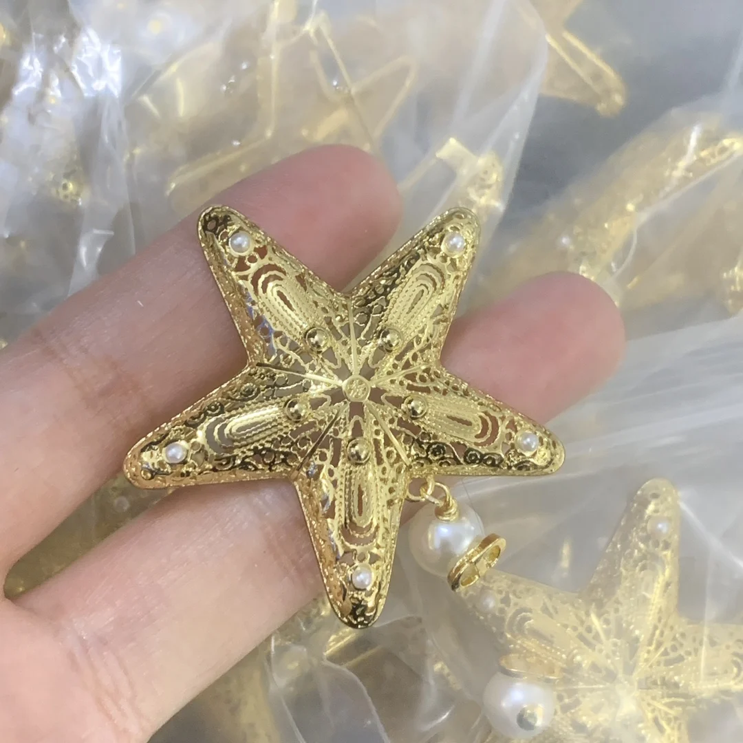 New style personality letter five-pointed star double-sided earring brooch