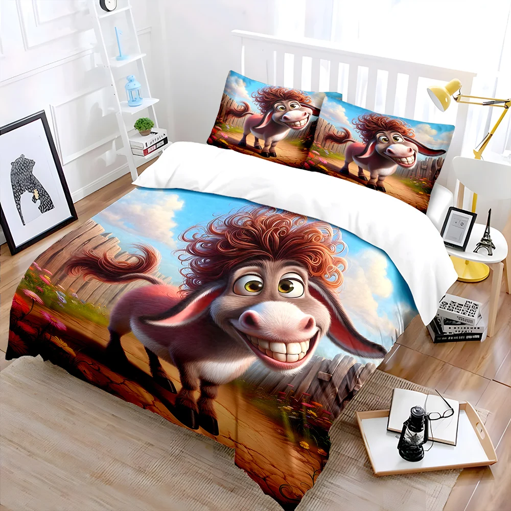 Cute Farm-themed Donkey Cartoon Print Soft Comfortable Duvet Cover Bedding Set Included 1 * Duvet Cover 2 * Pillowcases for Gift