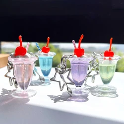 Cute Cherry Cream Cup Keychain Phone Strap Charm Pendant Anti-lost Backpack Decorations Creative Keyring for Car Keys or Bags