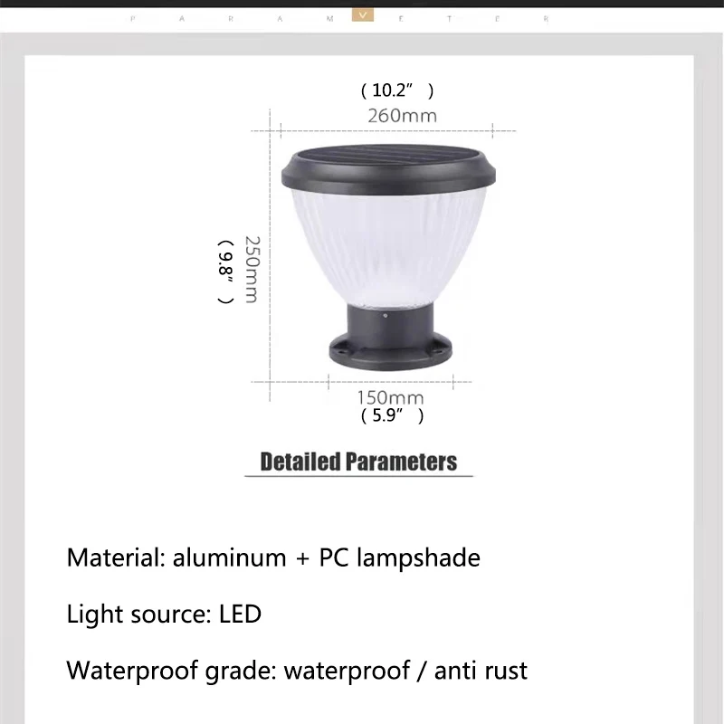 ULANI-Outdoor Vintage Solar Post Lamp, luz da coluna, impermeável, Contemporâneo, LED, Vintage, Pátio, Jardim, Villa, Varanda