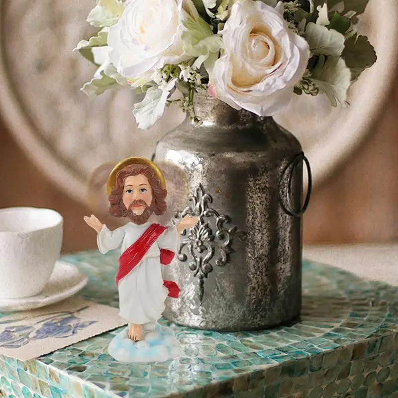 Jesus Bobble Head Ornament Religious Statue Resin Bobblehead For Dashboard Exquisite Symbolic Decoration Figures For Living Room