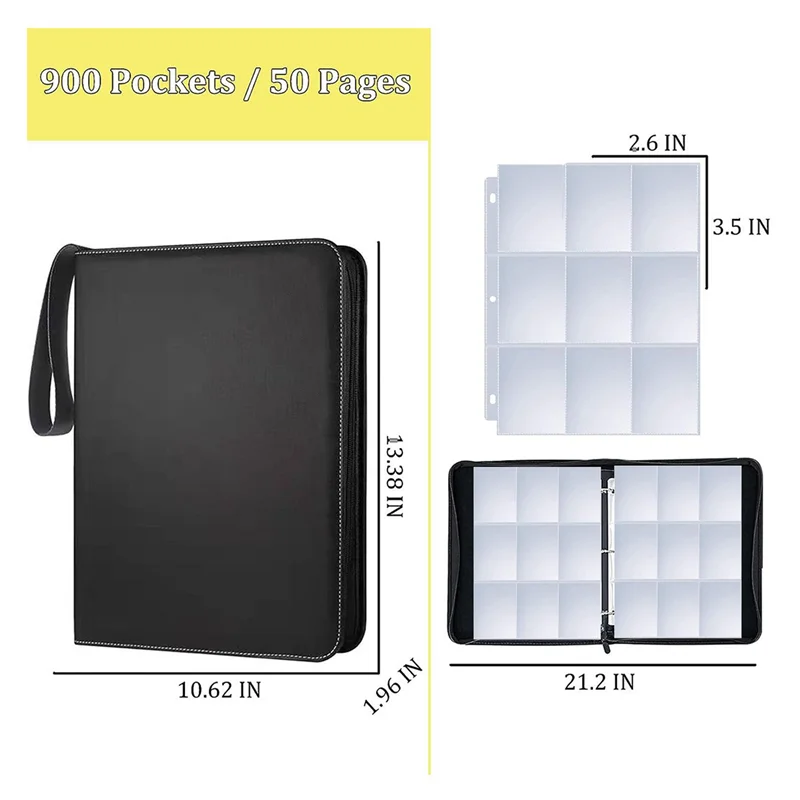 مجلد بطاقات التداول الموصى به للغاية 900 جيوب 9 جيوب مجموعة بطاقات للعبة/كرة القدم/بطاقة البيسبول باللون الأسود #6