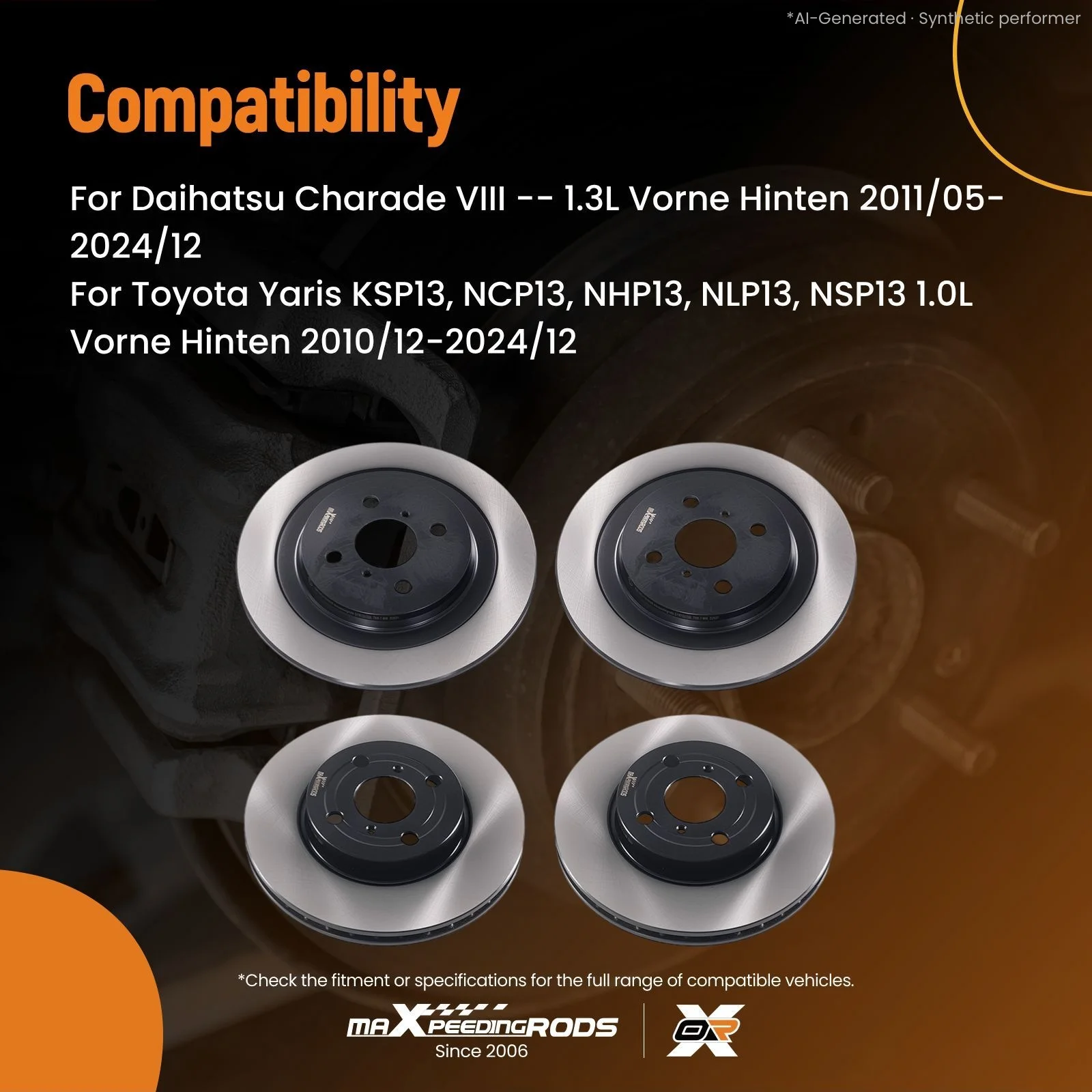 Vordere & Hintere Bremsscheiben-Bremsbeläge-Set für Toyota Yaris P9 1.0 GPL 2006-11 044660D010