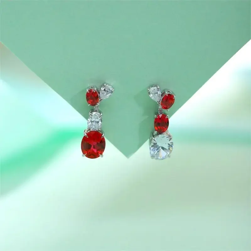 RUIF 2024 Elegant S925 Silver 1.916ct Main Stone Lab Grown Ruby Water Drop Earrings Jewelry for Wedding Party