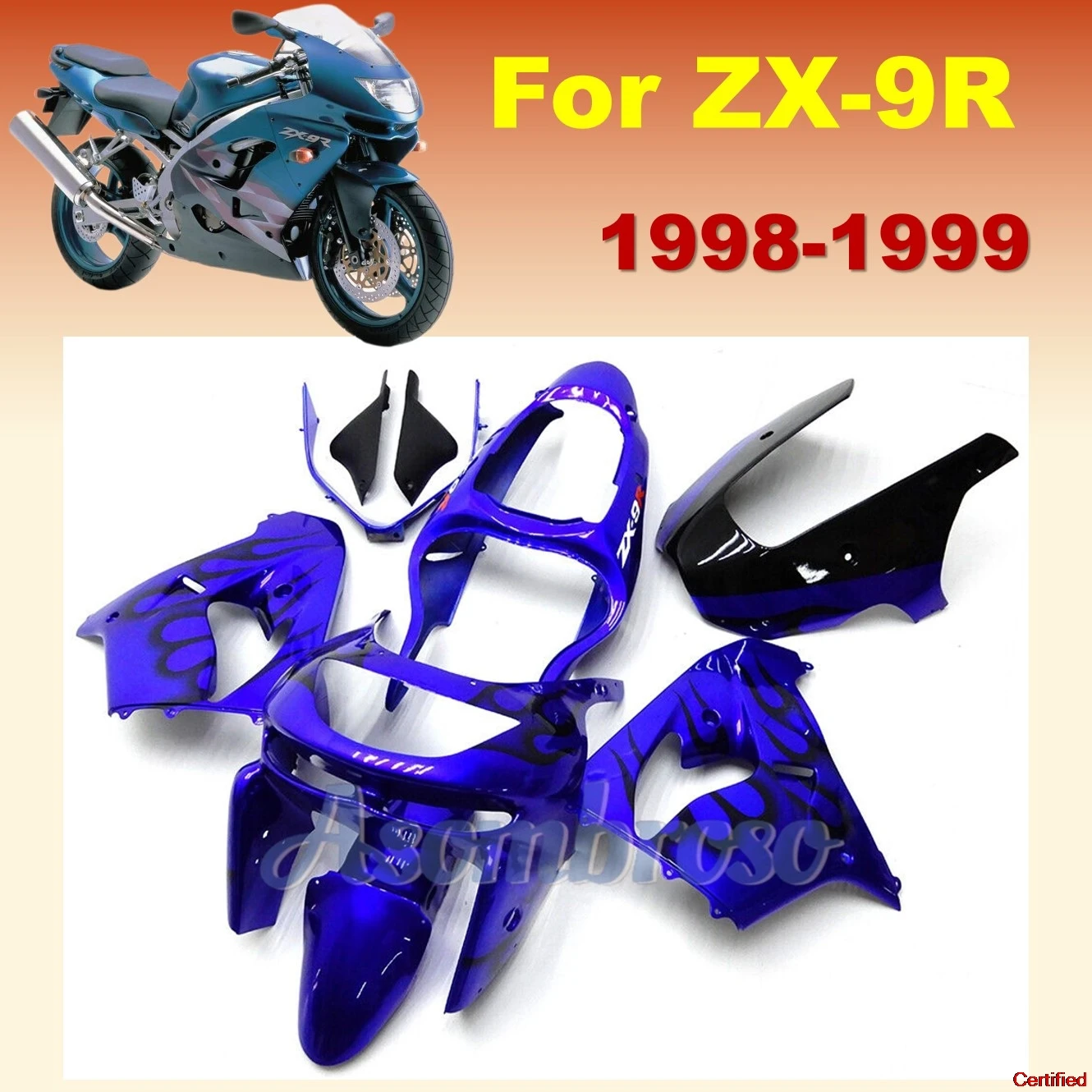 Black Flame Blue Colour Bodywork Shell For Ninja 1998 1999  ZX 9R 98 99 ZX-9R Fairing kit