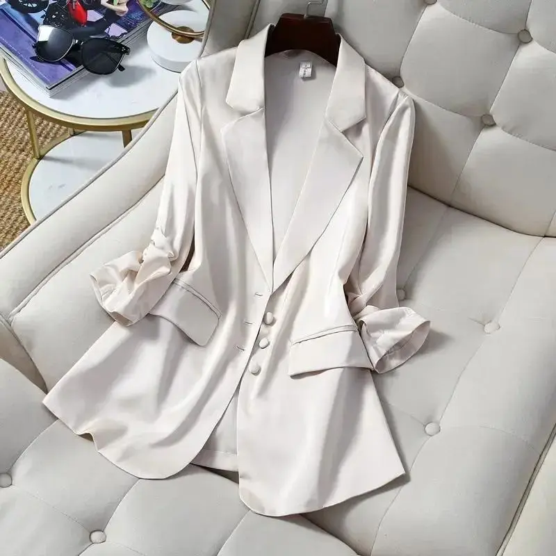 Women's Autumn and Winter New Fashion Elegant Solid Color Lapel Button Pocket Casual Commuting Long Sleeved Loose Suit Jacket