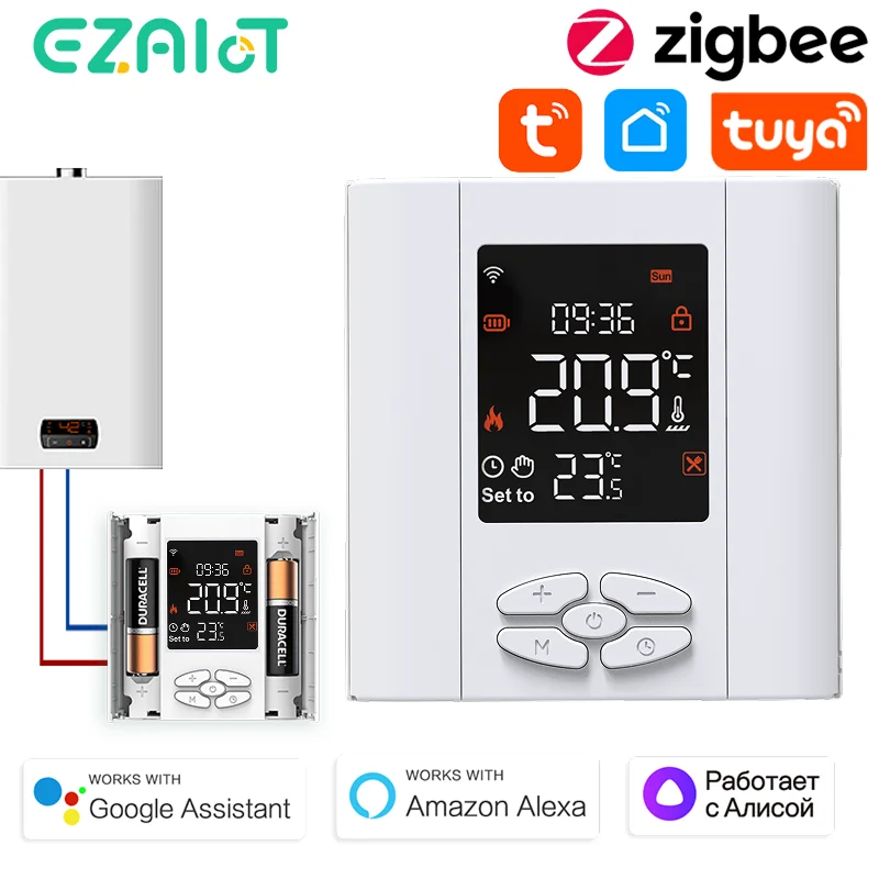 

Термостат Tuya Zigbee, умный беспроводной контроллер температуры с питанием от батареи для газового котла и голосового привода Alexa, Google Home