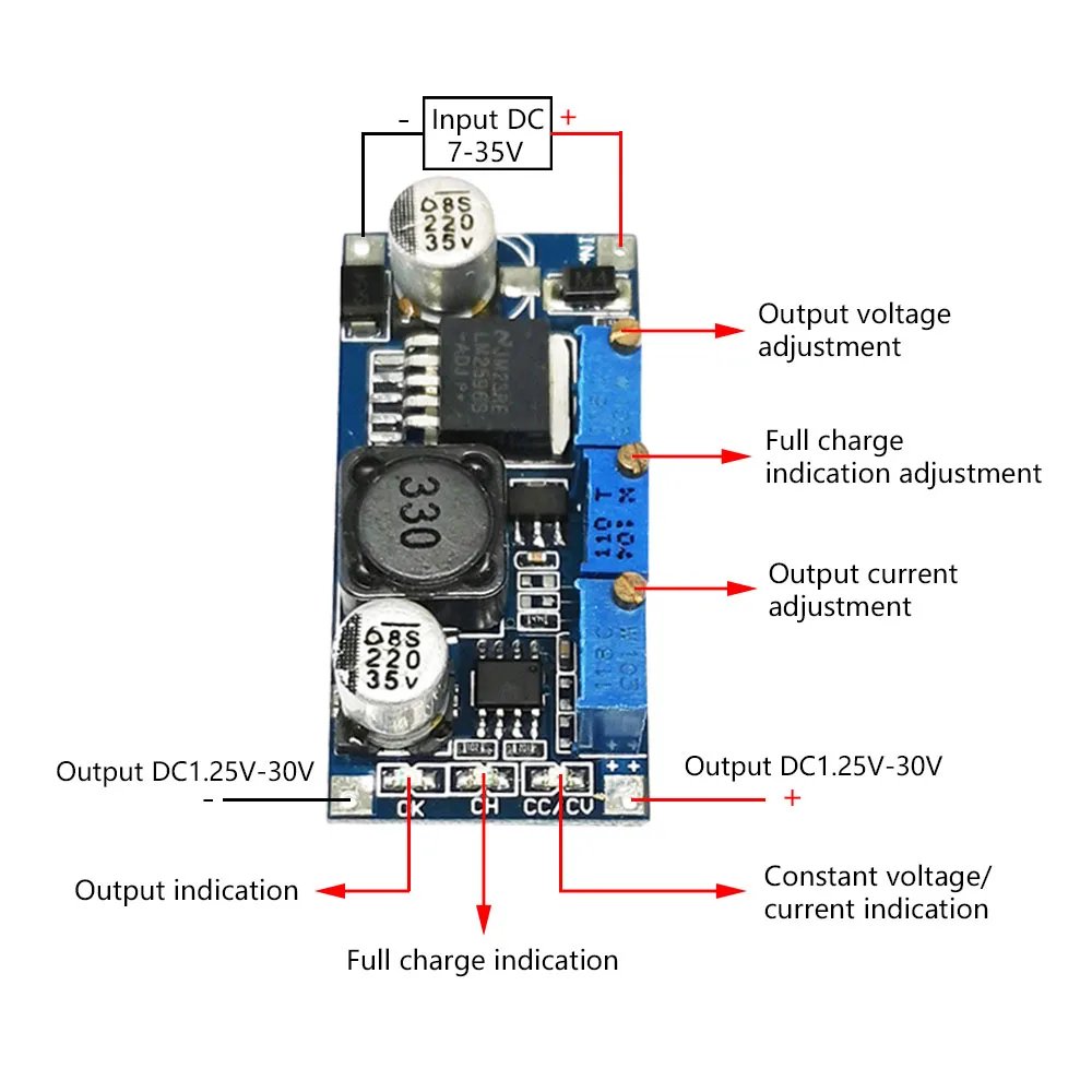 Constant Current Voltage Stabilizer Adjustable Step Down Power Supply Board Module LED Drive Lithium-ion Battery Charging Input