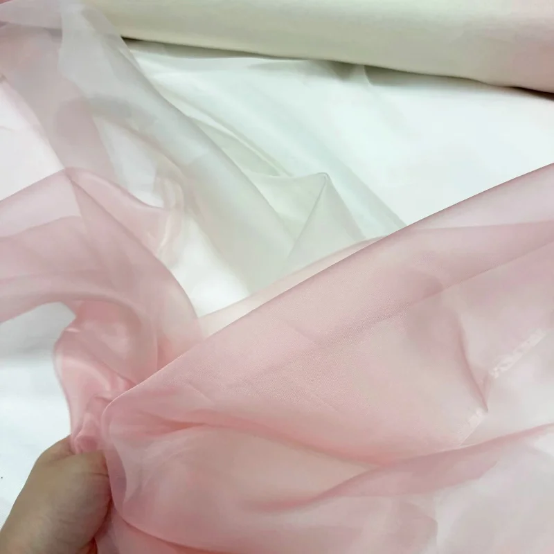 100%Mulberry Silk Organza Fabric Dreamy Gradient Lightweight Spring Summer Breathable Dress Handmade DIY Home Craft Material view 2
