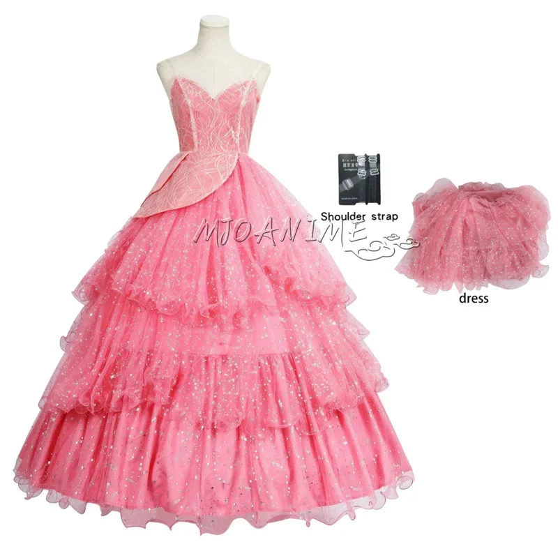 متوفر في المخزون أزياء غليندا الشريرة التأثيرية للنساء البالغات فستان وردي لعب الأدوار فساتين نسائية بدلة كرنفال الهالوين