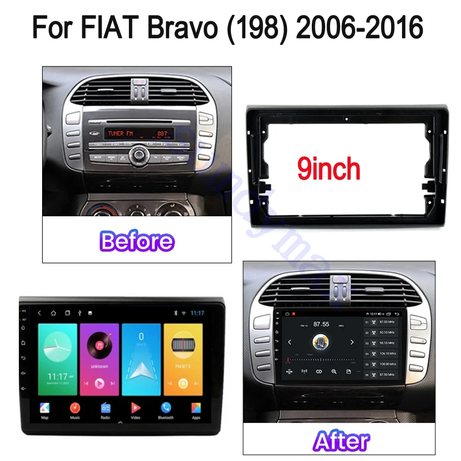 9inch Car Radio Fascia for FIAT Bravo 198 2006 - 2016 big screen 2 Din android Car Radio Fascia frame