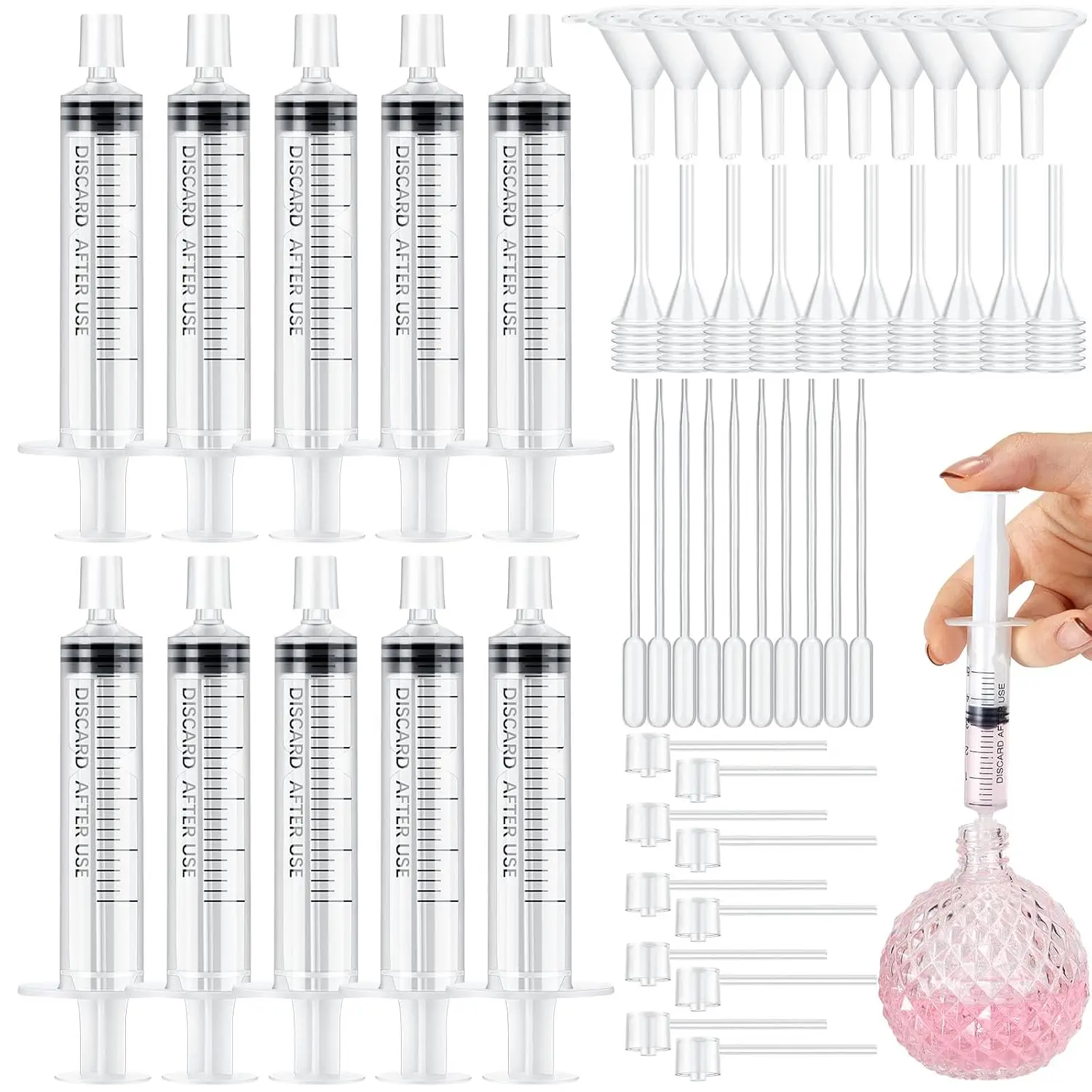 Set de 40 Accesorios para Perfume: Embudo de Plástico, Pipeta, Gotero y Jeringa - Ideal para Viajes y Cosméticos Caseros