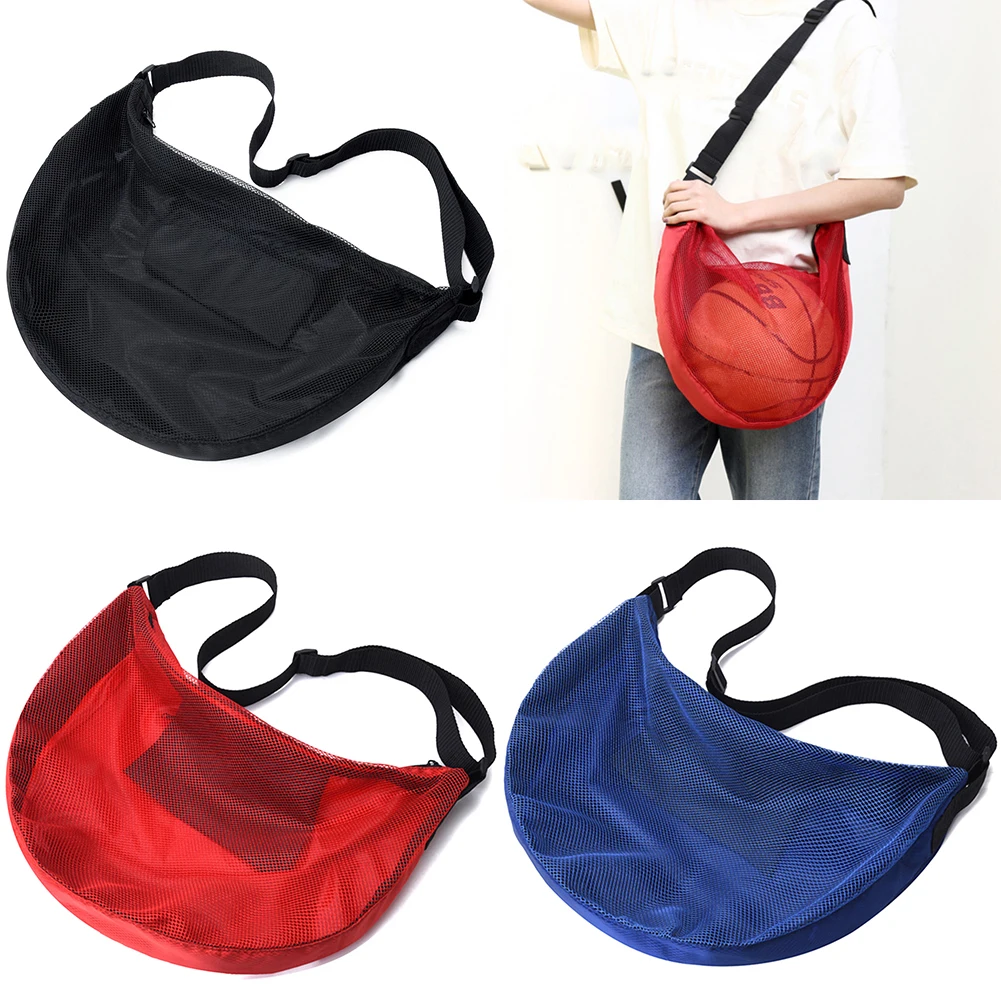 

Adjustable Basketball Mesh Bag Single Shoulder Zipper Pocket Crossbody Ball Bag Handbag Lightweight Soccer Storage Case