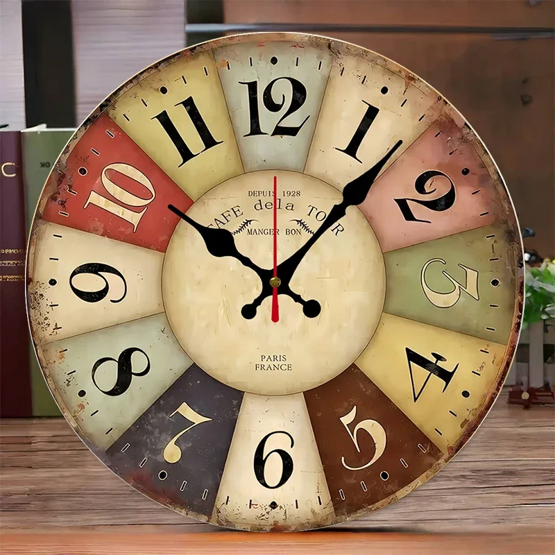 Rustic Farmhouse Wooden Round Silent Hanging Wall Clock, Suitable For Living Room,Office,Study Room, Bedroom, Home Decoration