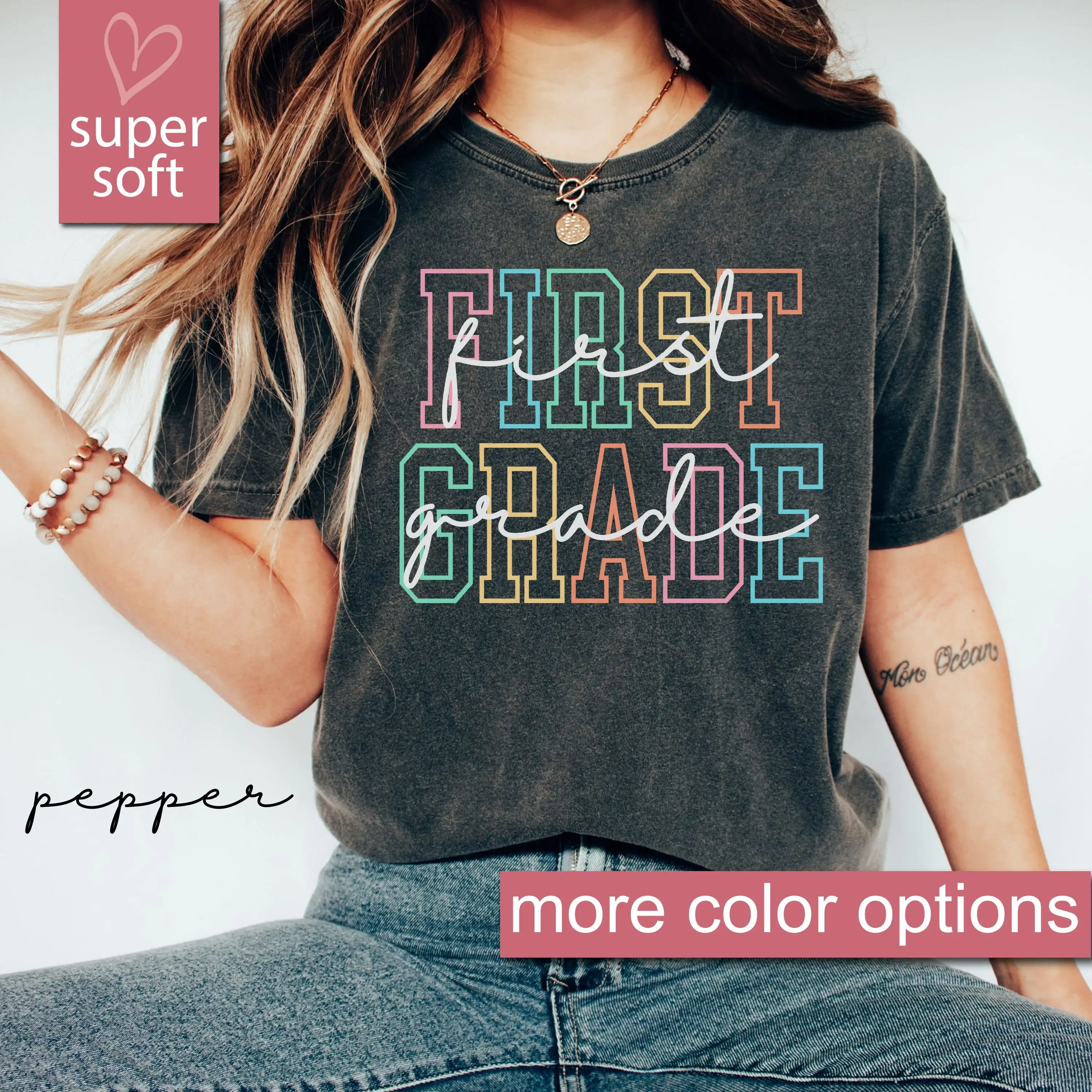 

First Grade Teacher Shirt For Women 2024 Daily Tee Retro Casual Print T-shirt Elementary School Teaching Shirt Funny Gift Summer