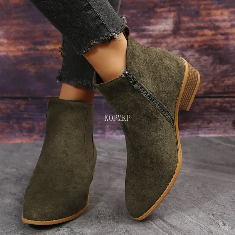 Nowe zimowe klasyczne Chelsea Boots dla kobiety Suede Pointy Toe kliny pięty botki proste wygodne kowbojki kobiet 36-43