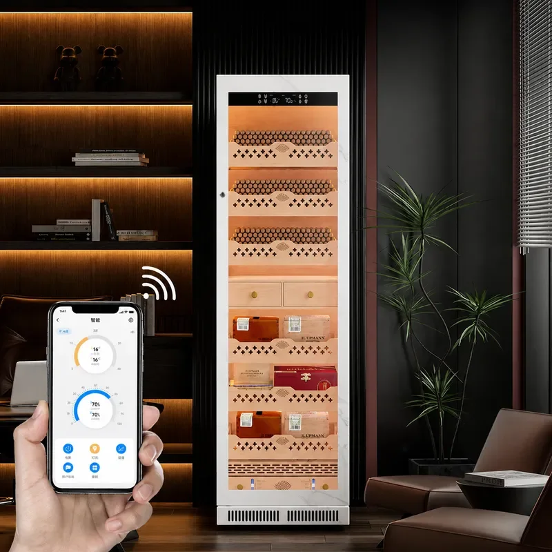 Eggplant CL188C Marbled Cedar Liner Smart WiFi Compressor Constant Temperature Humidity Cigar Cabinet