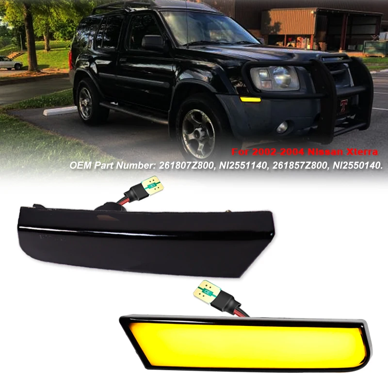 For Nissan Xterra XE SE 2002 2003-2004 Amber Front Corner Bumper LED Side Marker Turn Signal Lights Black Lens OEM#261807Z800