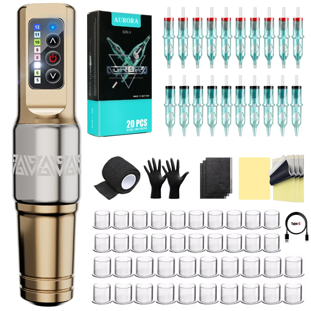 Wireless Tattoo Pen Kit for Beginners Artists Multi-function Aluminum Body,  5-12V Output Voltage and 1400mAh Battery