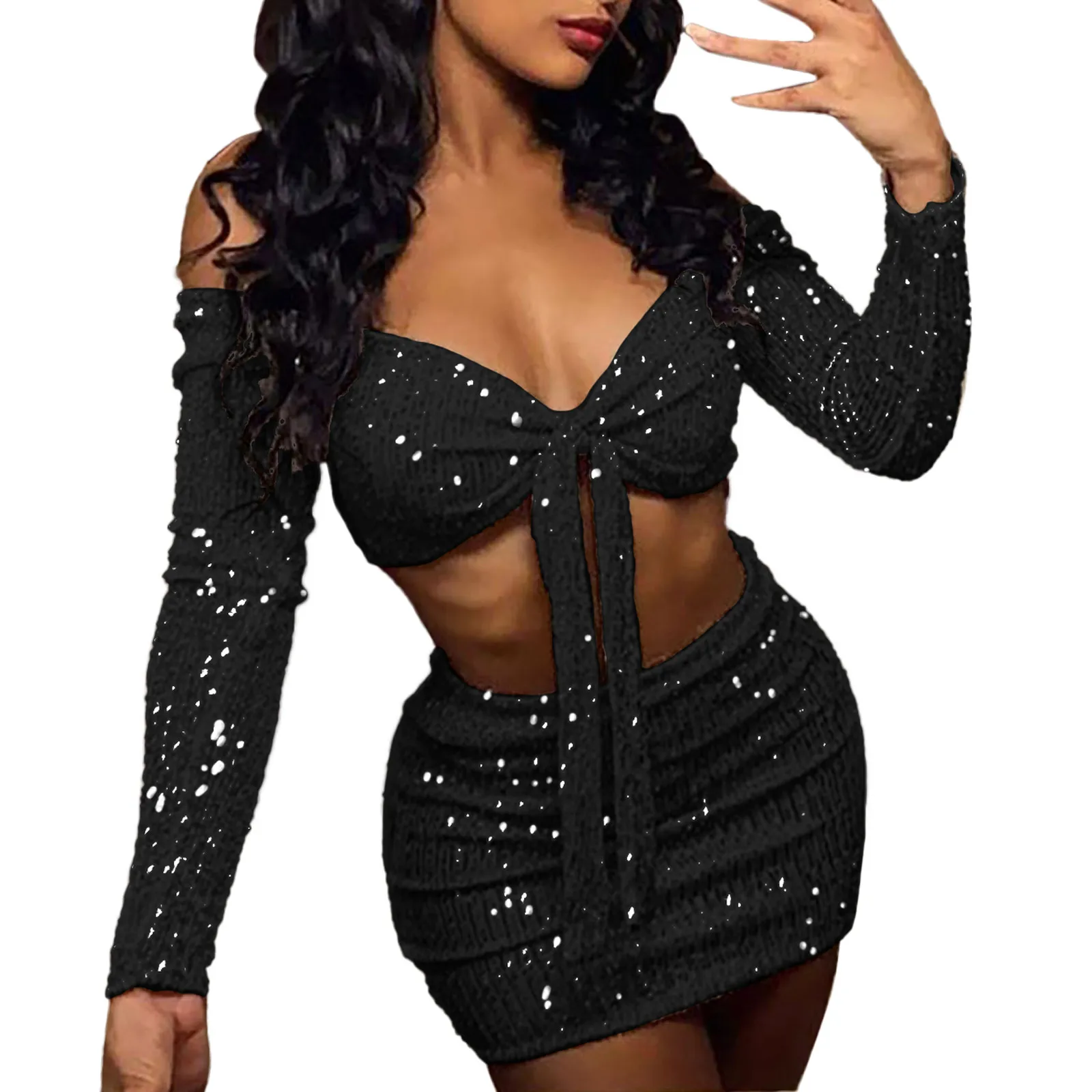 2024 Summer New Women's Beaded Dress Set Women Y2k Gothic Clothes Long Fashion Evening Party Dance Dress Latin Dancewear