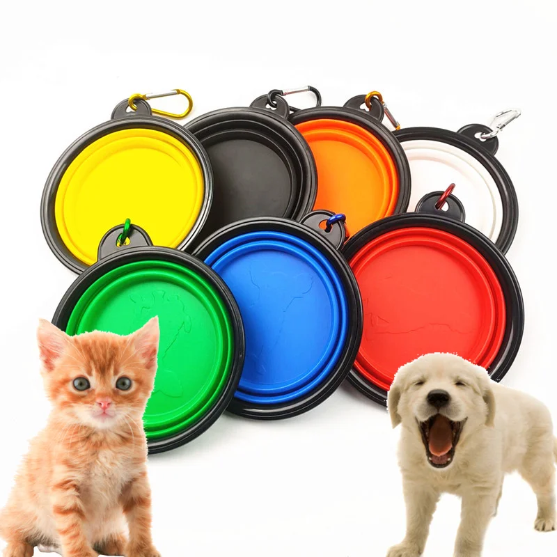 Silicone Dog Feeder Bowl With Carabiner Folding Cat Bowl Travel Dog Feeding Supplies Food Water Container Pet Accessories